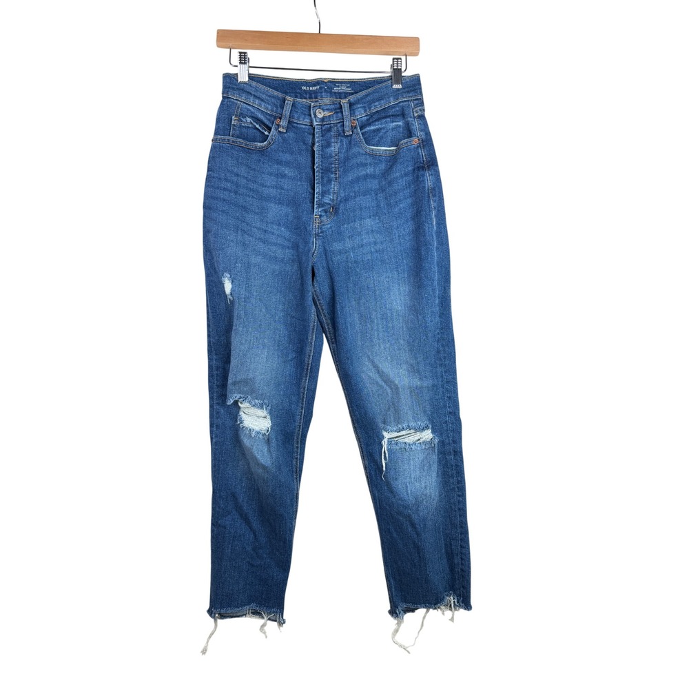 Old Navy Womens Extra High Rise Curvy Sky High Straight Jeans Size 8 Blue Denim